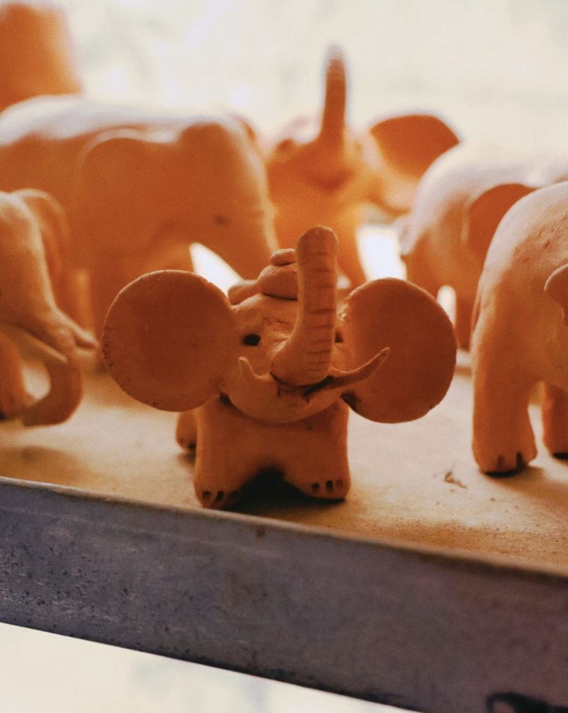 Clay elephant made with traditional pottery craft in Manyuan Village Xishuangbanna Yunnan