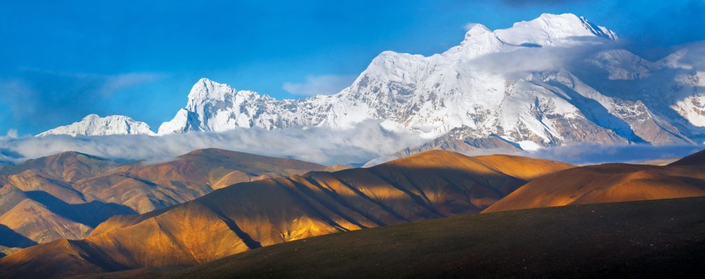 Snow-covered Shishapangma Mountain peak in Tibet
